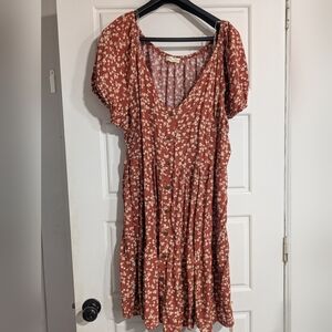 Rust Floral Midi Dress